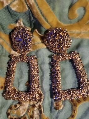 Free People Gold Crystal Rectangle Drop Earrings